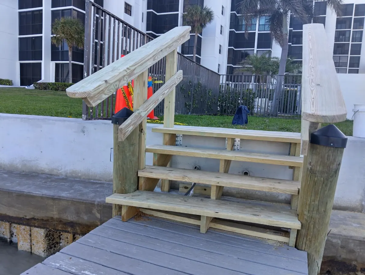 New wood stairs from the seawall down to the dock